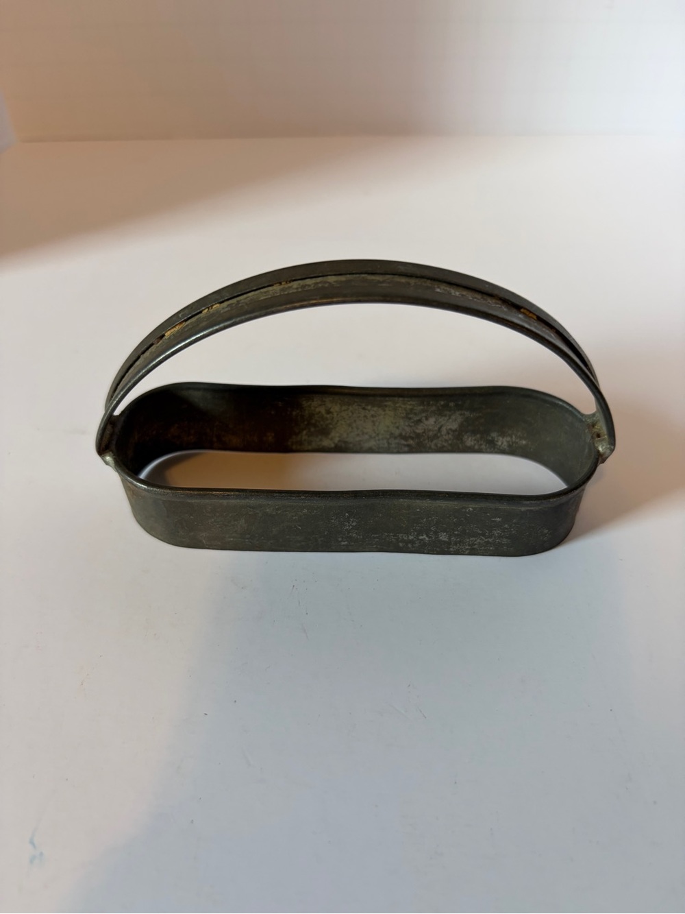 Antique Primitive Tin Biscuit Cutter Arch Handle Oval Cookie Cutter Patina